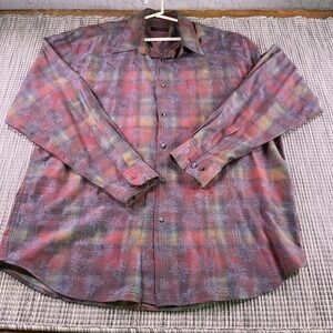 Riscatto Mens Jacquard Leaf Plaid Button Down Shirt Red Purple European Fabric